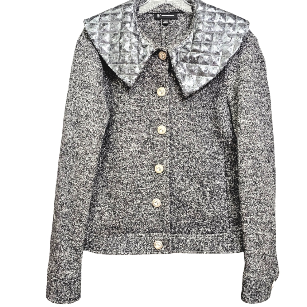 Nwot NY&Company Gray Wool Blend Sequined Collar Rhinestone Button Jacket